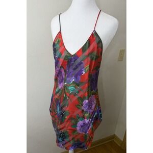 Vintage Lucie Ann II Satin Floral Slip Dress Women's Size Medium Red